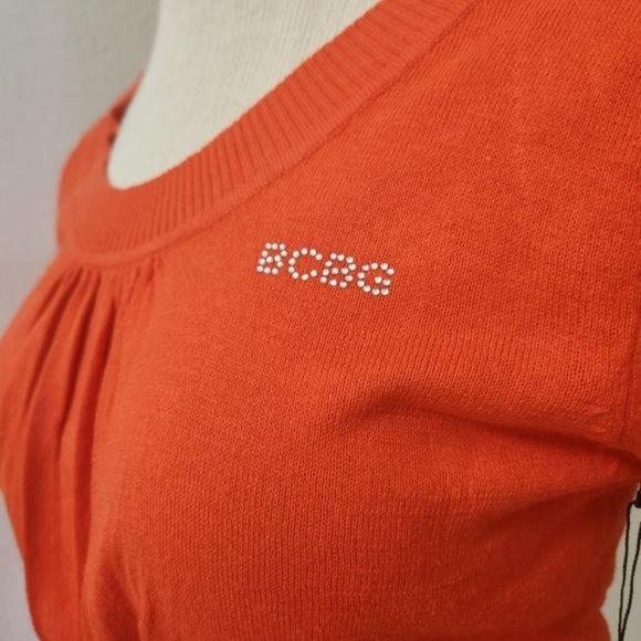 BCBGMaxAzri Orange Knit Short Sleeve Top Scoop Neck Cotton Stretch Women Medium - Picture 4 of 11